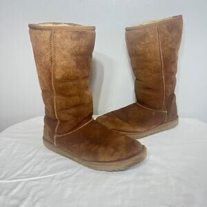 UGG Boots Eva Tall Brown Suede Leather Sheepskin Lined Suede Winter Casual 8